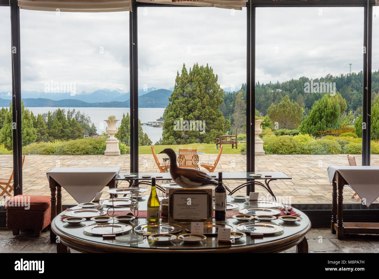 Breakfast table with a view, Bariloche, Argentina Stock Photo