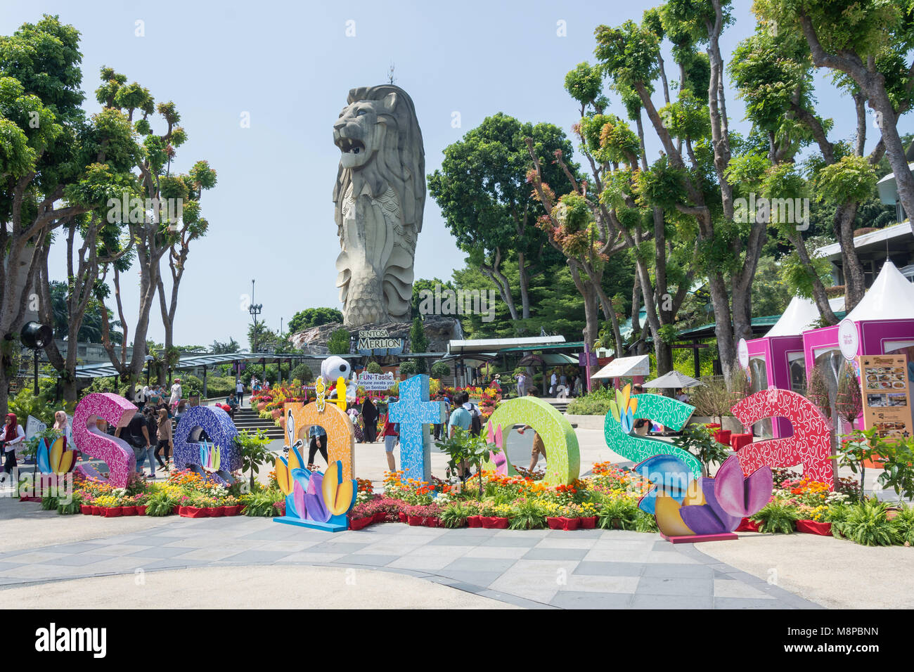 Merlion Plaza, Sentosa Island, Central Region, Singapore Island (Pulau Ujong), Singapore Stock Photo