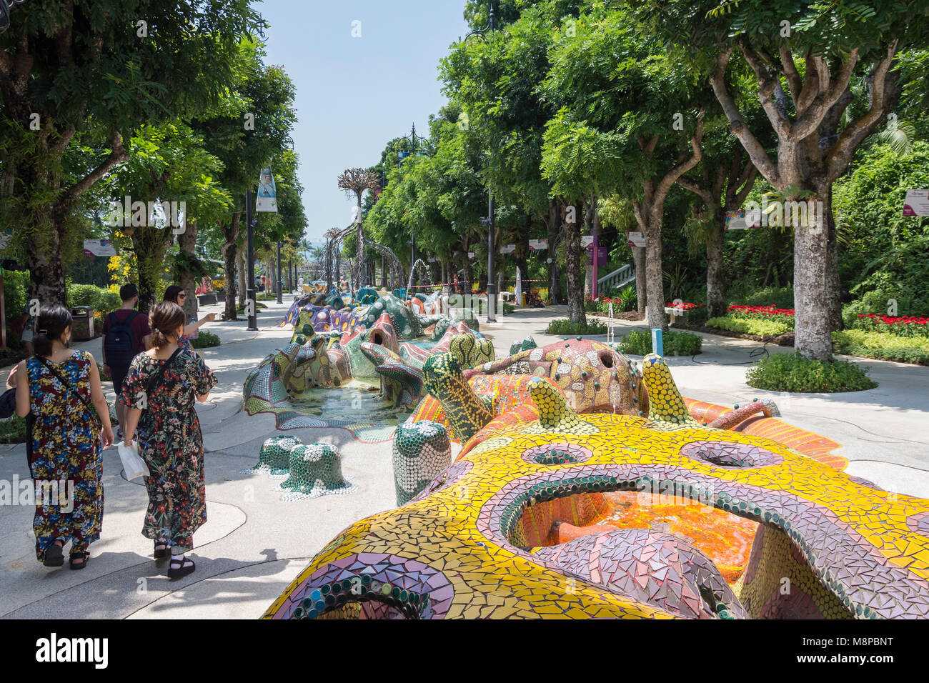 Fountain gardens at Sentosa Island, Central Region, Singapore Island (Pulau Ujong), Singapore Stock Photo