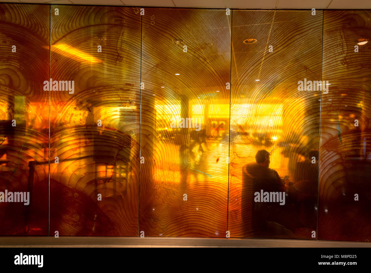 Artistic semi-transparent wall in Seattle–Tacoma International Airport, Washington. Stock Photo