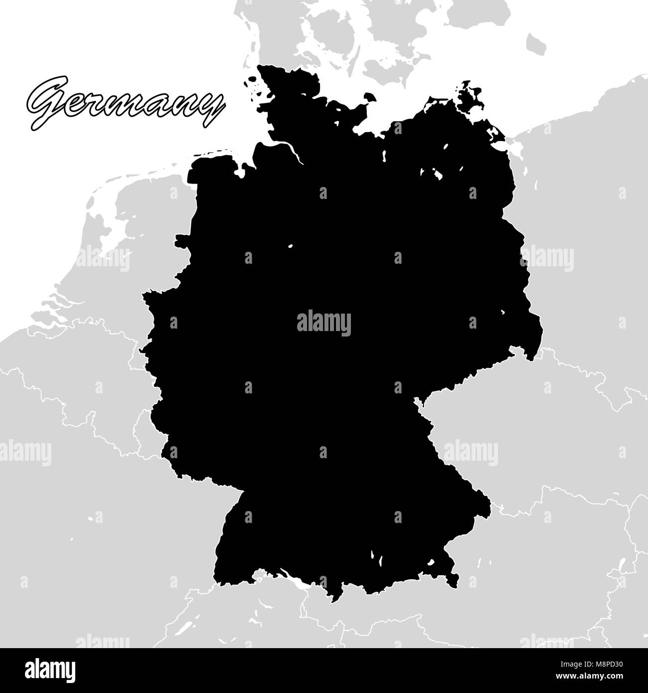 Germany Political Sihouette Map. Black and White Vector Graphic Stock Vector