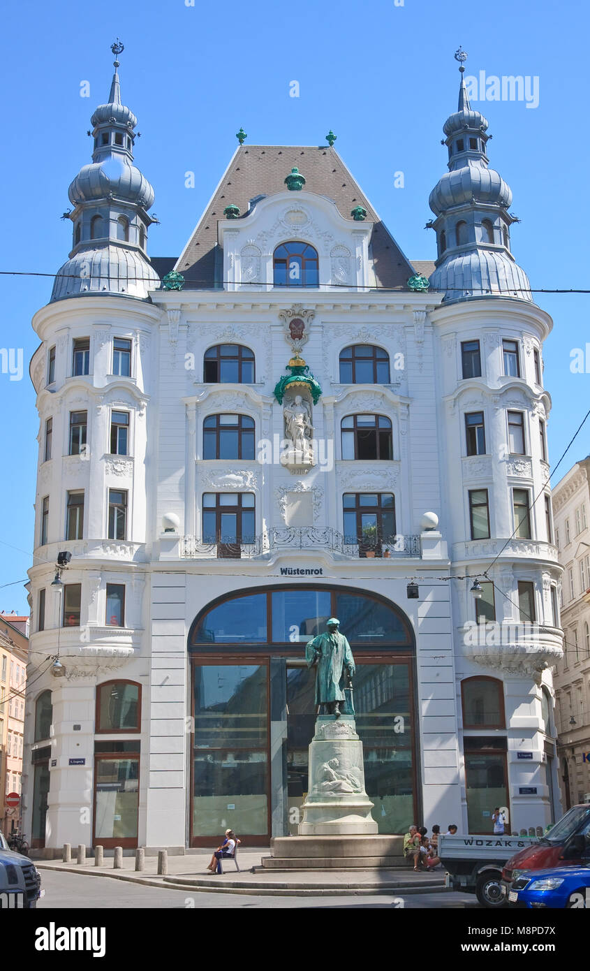 Gutenberg monument and building insurance company Wuestenrot. Vienna.  Austria Stock Photo - Alamy