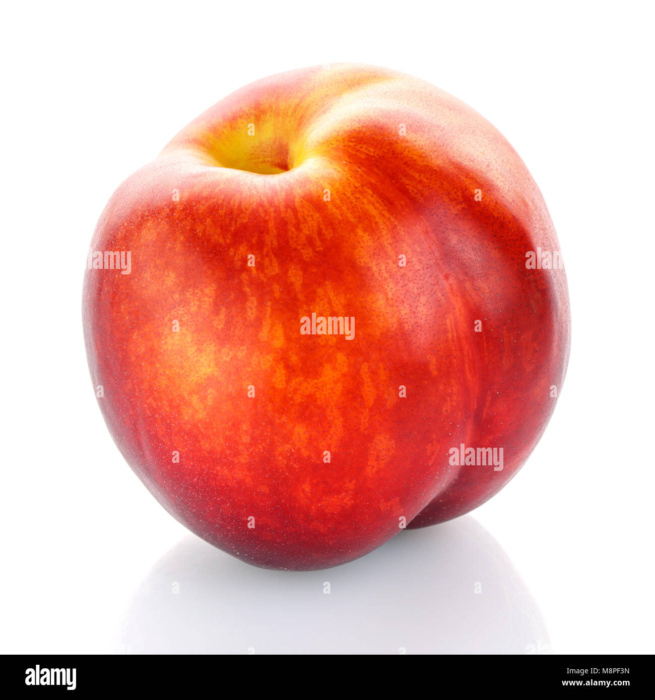 Single red peach fruit isolated on white background. One peach Stock ...