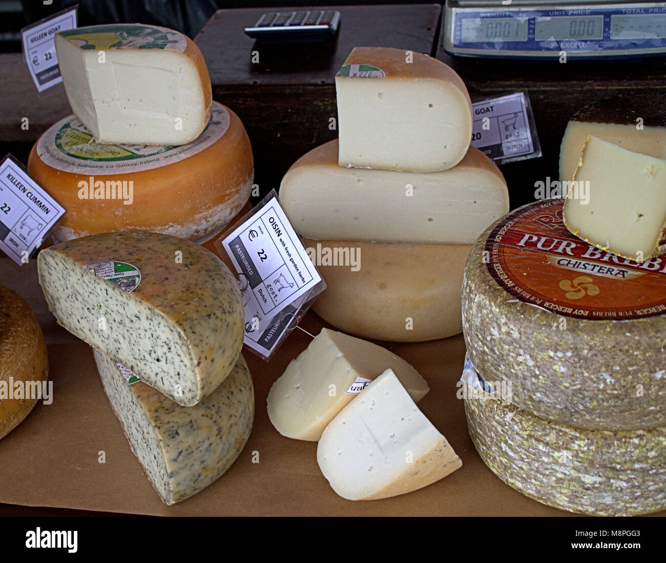 assorted cheese for sale at the local weekly food market of skibbereen