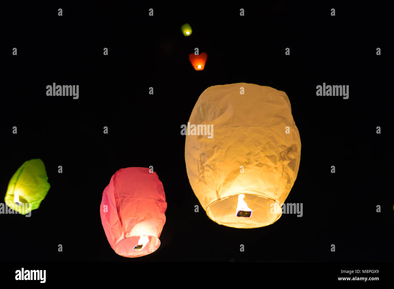 Light lanterns with dark sky backround Stock Photo Alamy