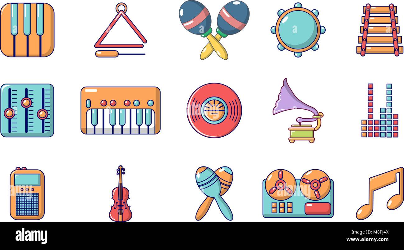 Musical instrument icon set, cartoon style Stock Vector
