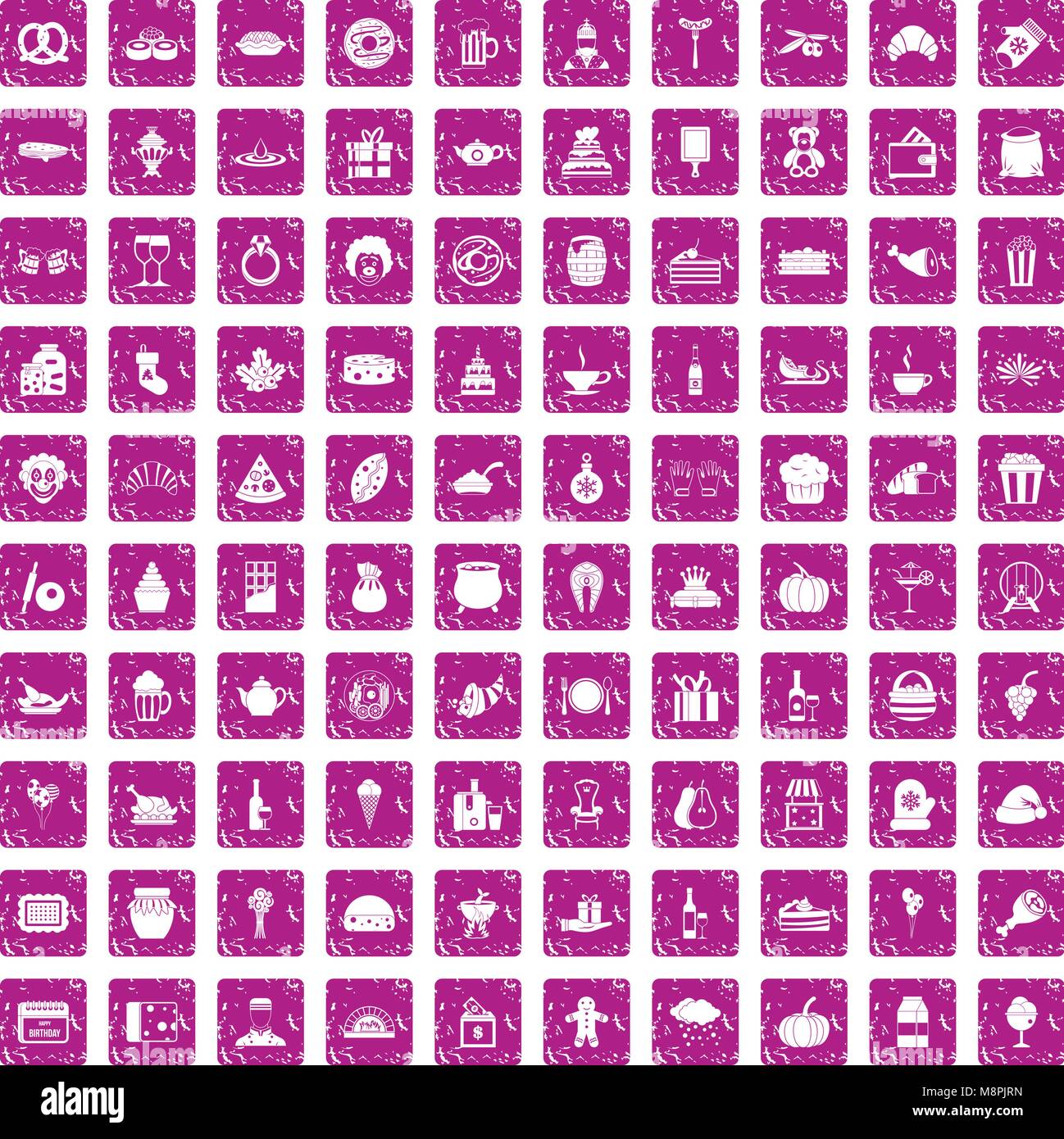 100 bounty icons set grunge pink Stock Vector