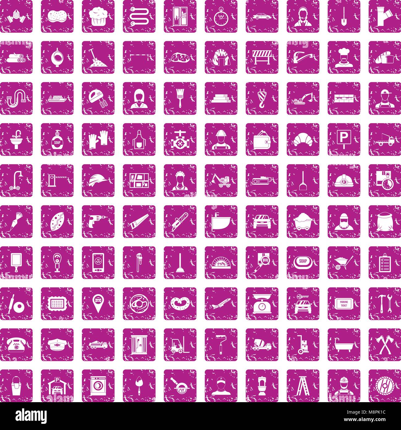 100 working professions icons set grunge pink Stock Vector Image & Art ...