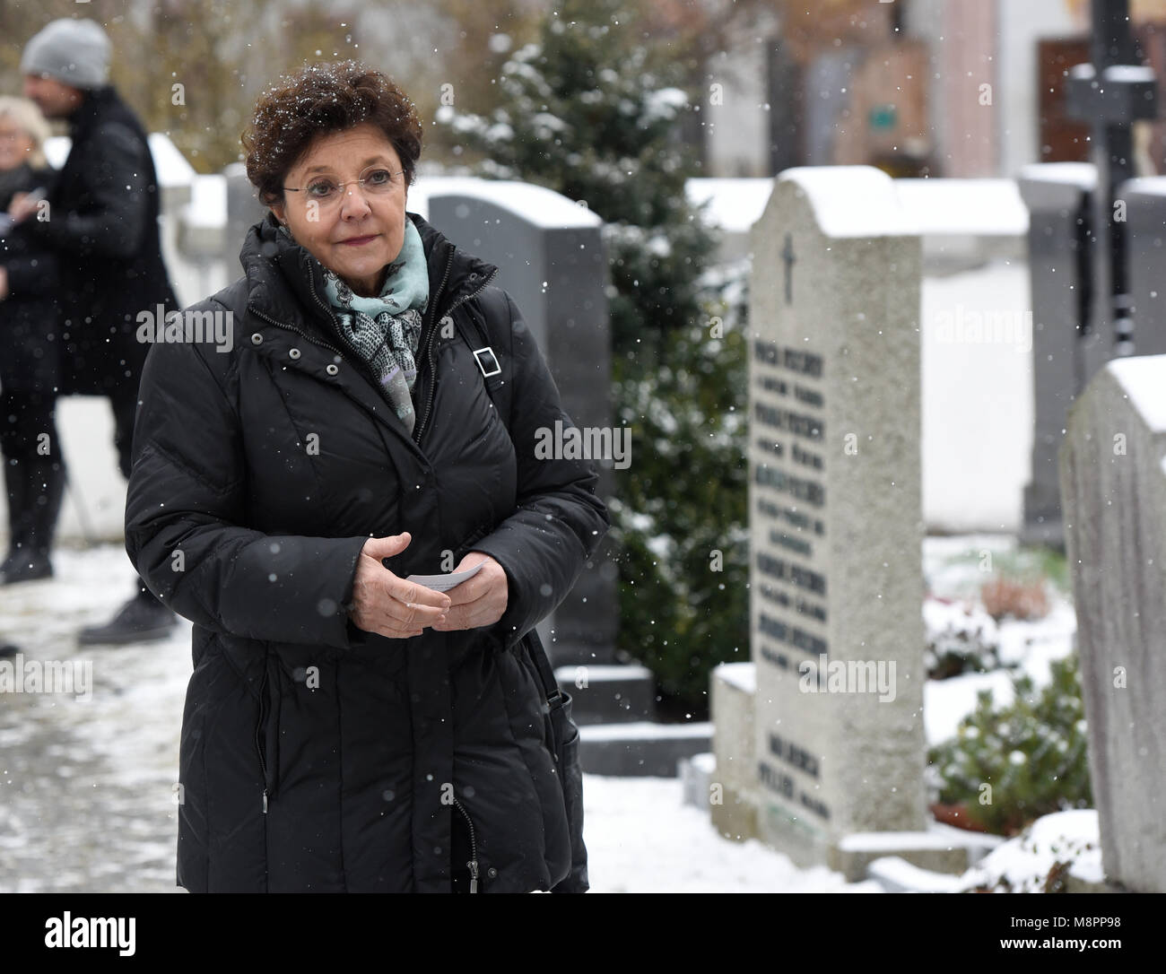 19 March 2018, Germany, Habach: The actress Monika Baumgartner ('Bergdoktor' lit. mountain doctor) attends the memorial service for actor Rauch. The actor died of heart failure on 11 March at the age of 85. Photo: Angelika Warmuth/dpa Stock Photo