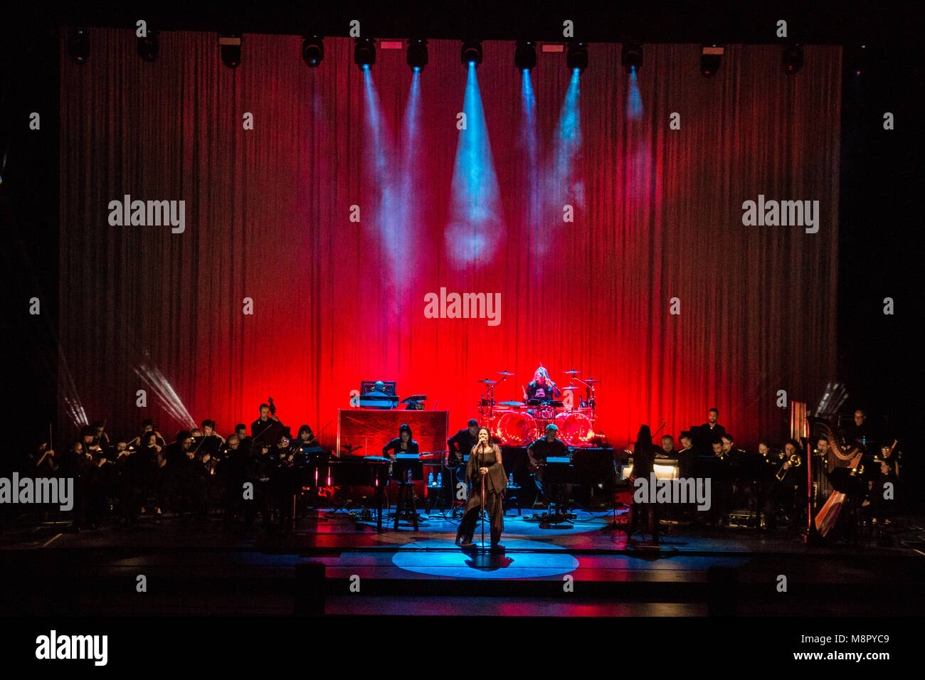 Milan Italy. 19th March 2018. The American rock band EVANESCENCE performs live on stage at Teatro Degli Arcimboldi during the 'Synthesis Tour'. Credit: Rodolfo Sassano/Alamy Live News Stock Photo