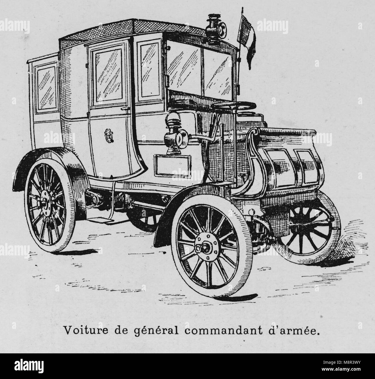Military vehicles during the 1900 French military exercise, General vehicle, Picture from the French weekly newspaper l'Illustration, 22d September 1900 Stock Photo