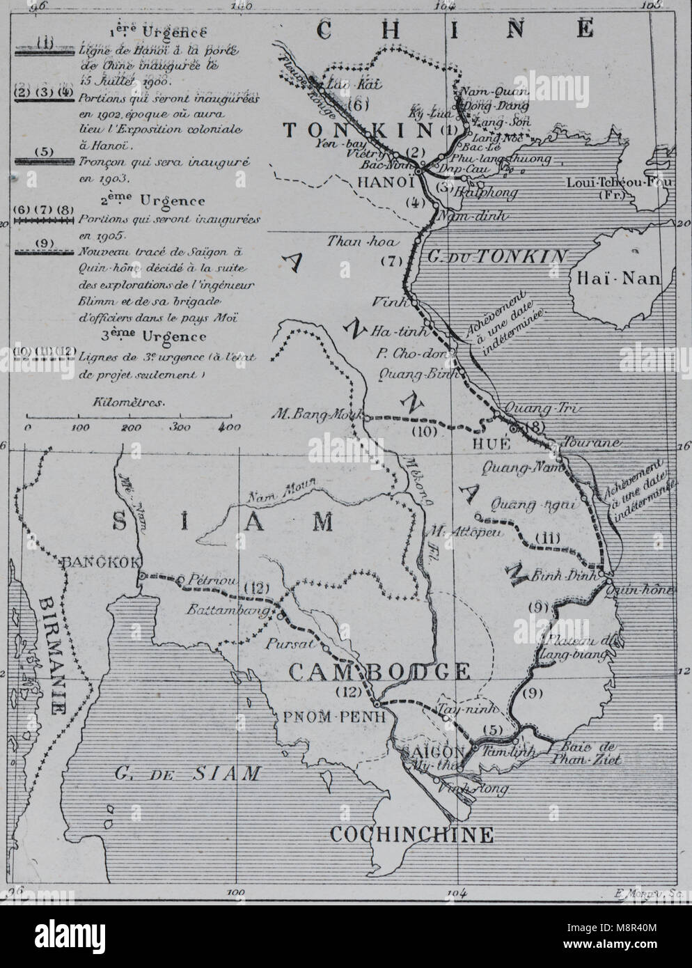 Indochina of the great railway network in 1900, Picture from the French weekly newspaper l'Illustration, 22d September 1900 Stock Photo