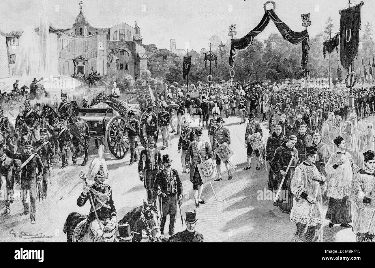 Funeral of King Humberto I, Roma, Picture from the French weekly newspaper l'Illustration, 11th August 1900 Stock Photo