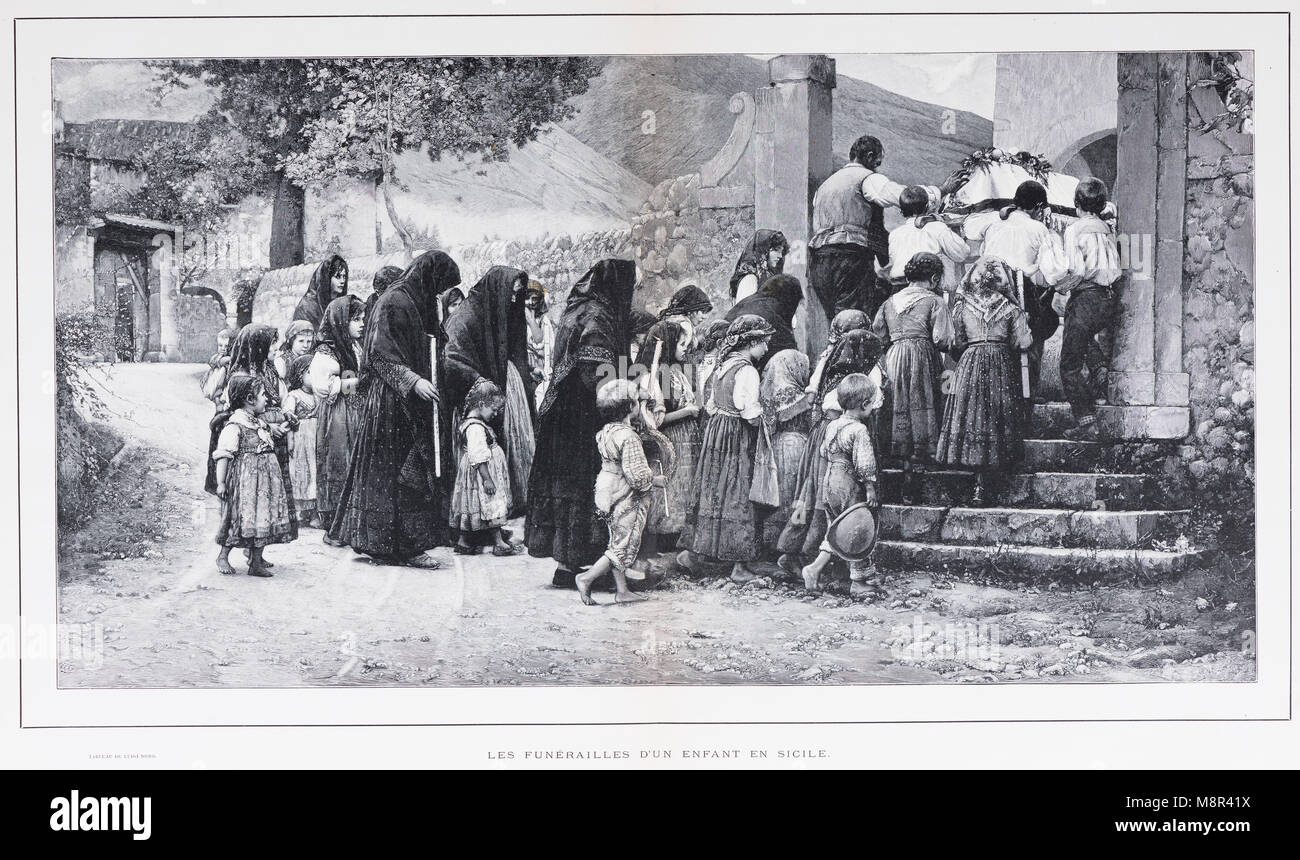 Burial of a child in Sicily, Picture from the French weekly newspaper l'Illustration, 3rd November 1900 Stock Photo