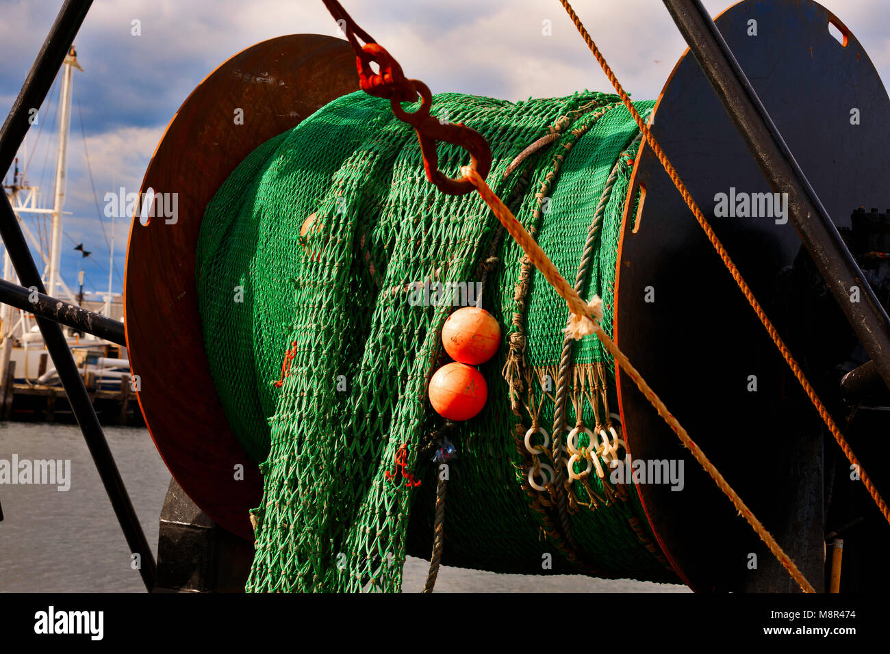 Detail of commercial fishing boat equipment at the dock Stock Photo Alamy