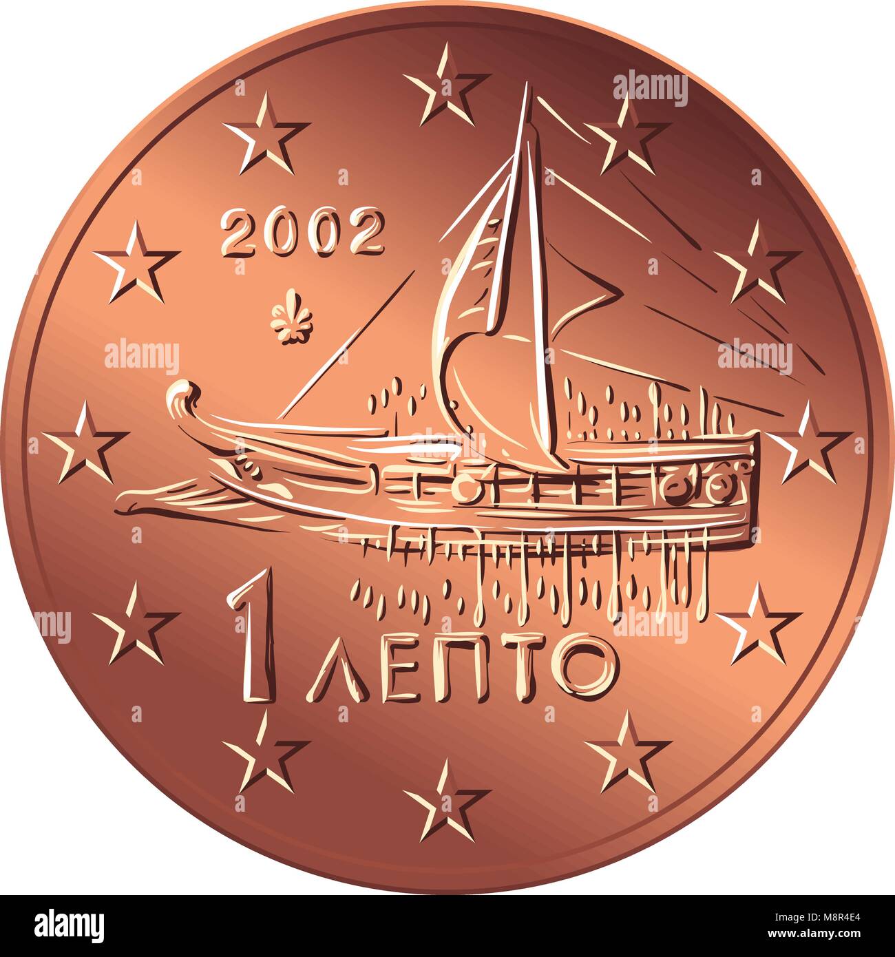 vector Greek money bronze coin one euro cent Stock Vector