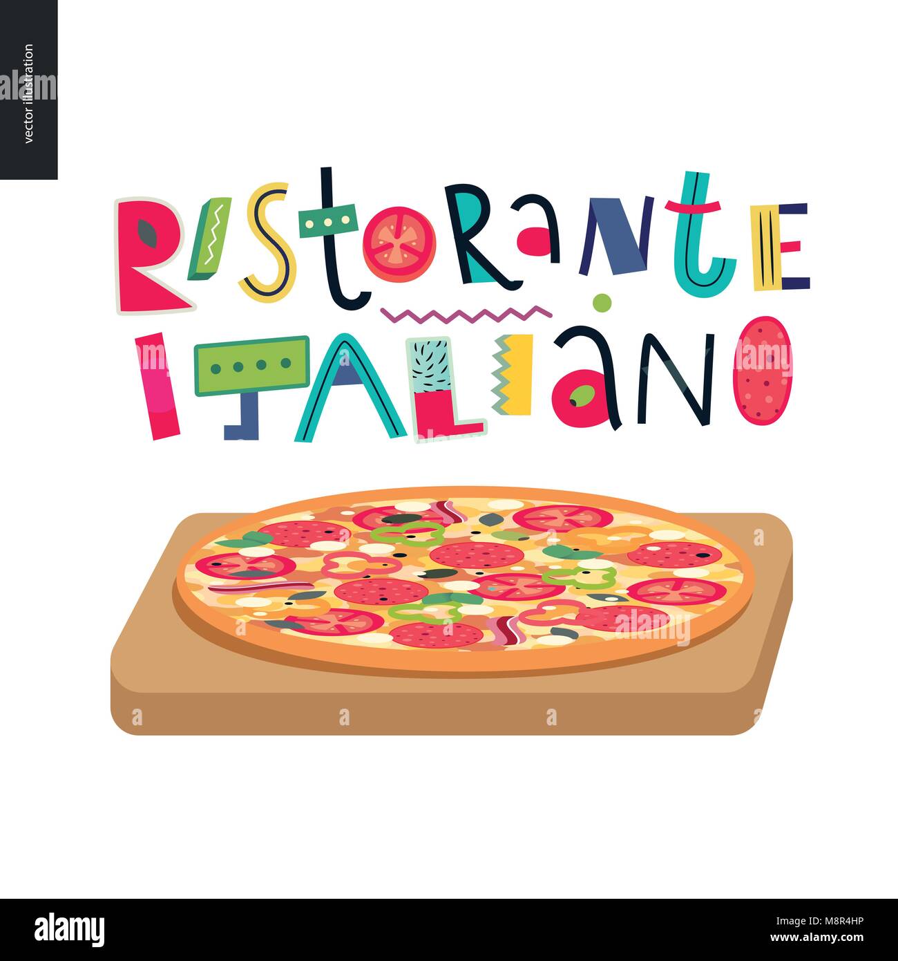Italian restaurant set pizza and lettering Italian Restaurant in