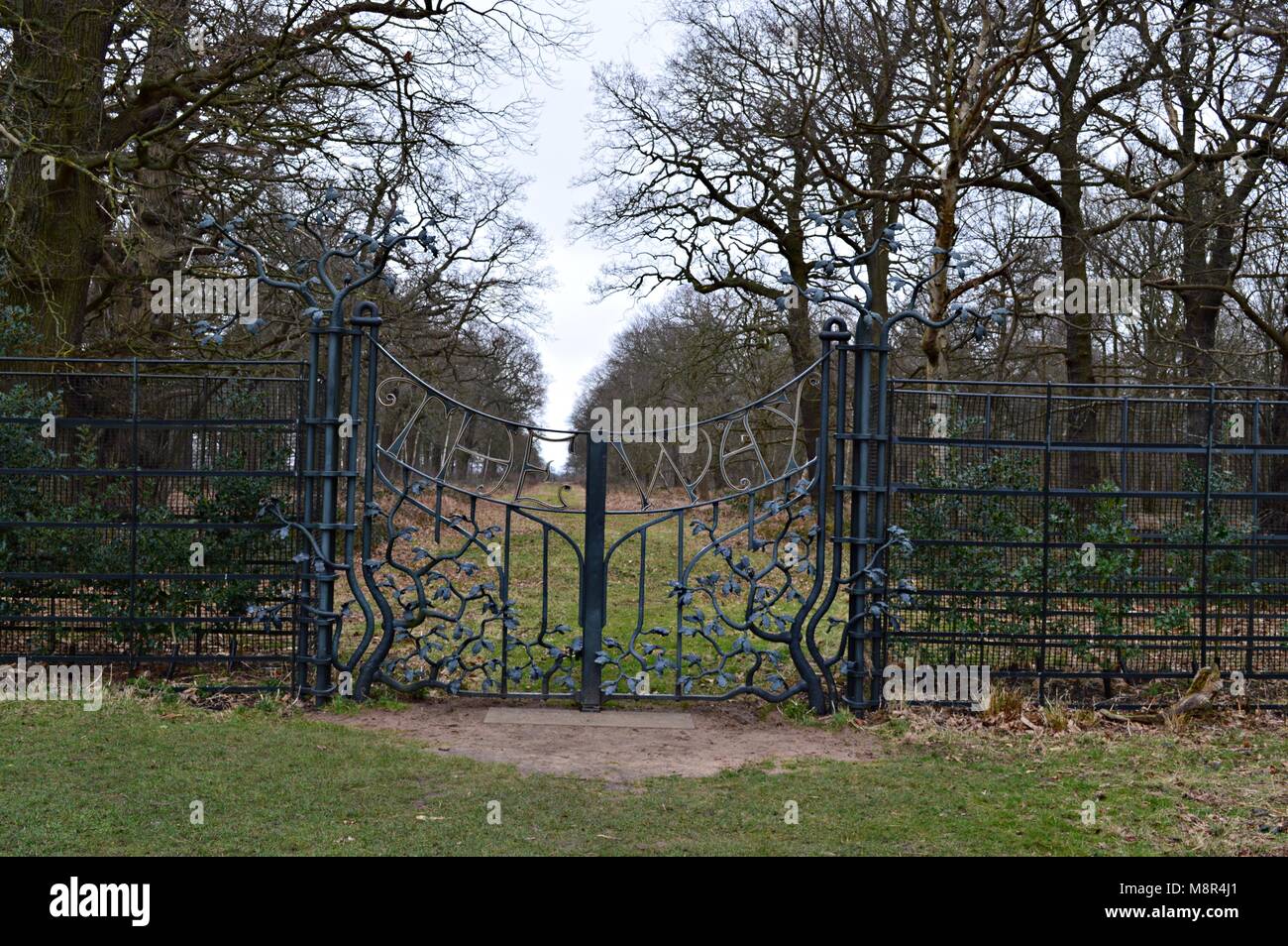 Ornate Iron Gates and Fencing in Richmond Park ,London Uk. Stock Photo