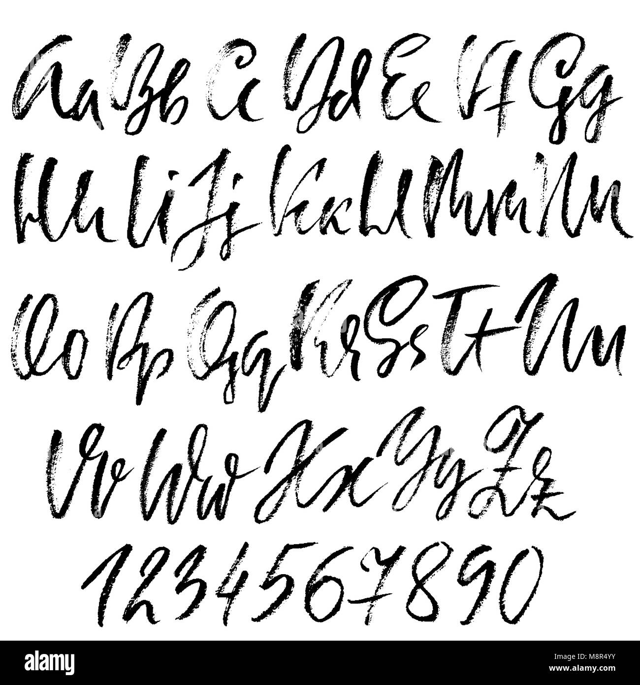 Handdrawn dry brush font. Modern brush lettering. Grunge style alphabet