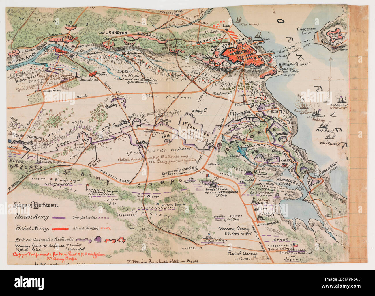 Map of Siege of Yorktown Stock Photo