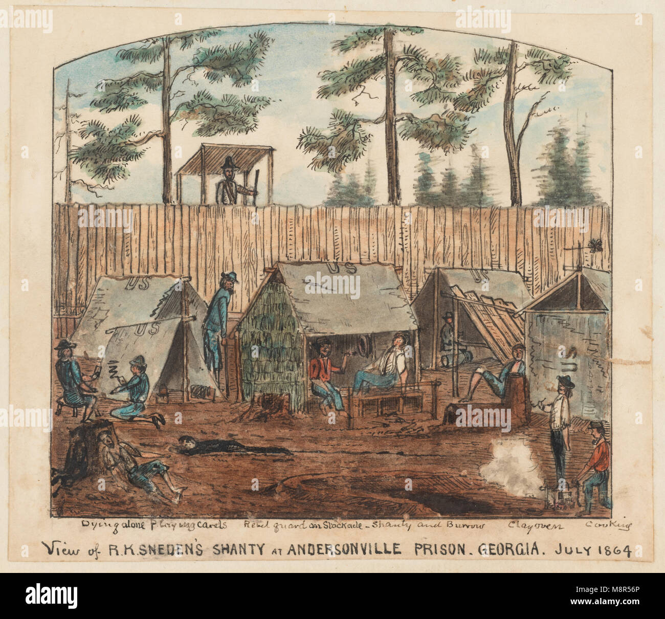 View of Sneden's Shanty at Andersonville Prison, Georgia 1864 Stock Photo