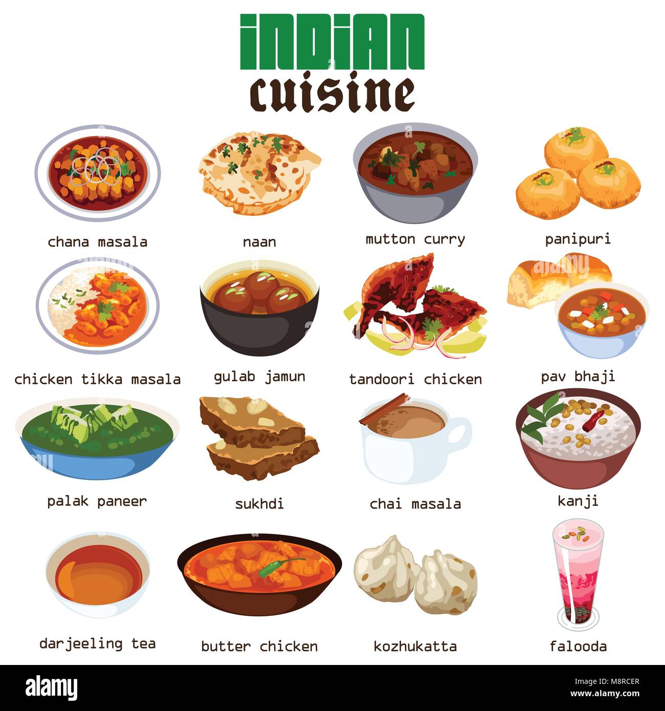 A vector illustration of Indian Food Cuisine Stock Vector