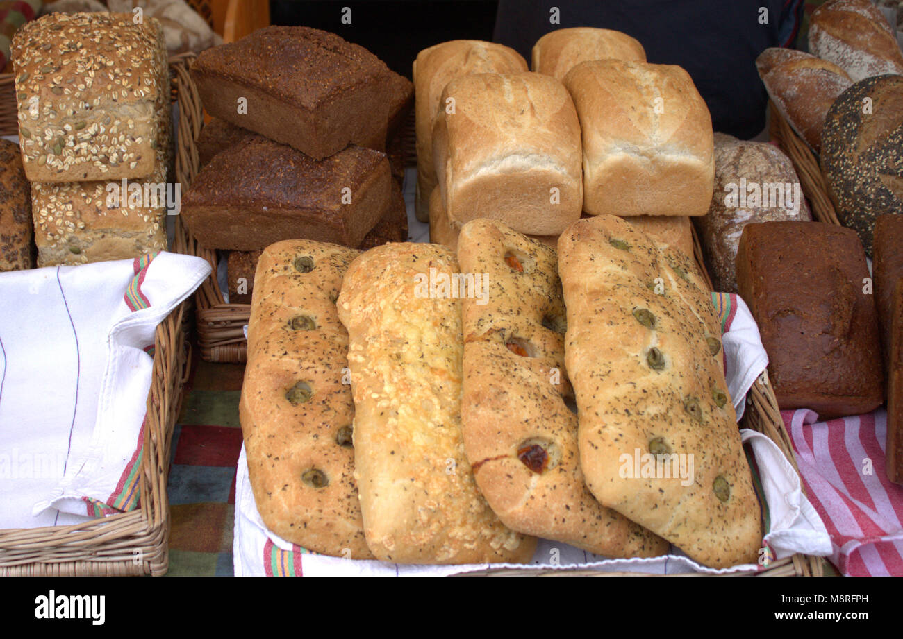freshly baked bread on sale at the local weekly food market of