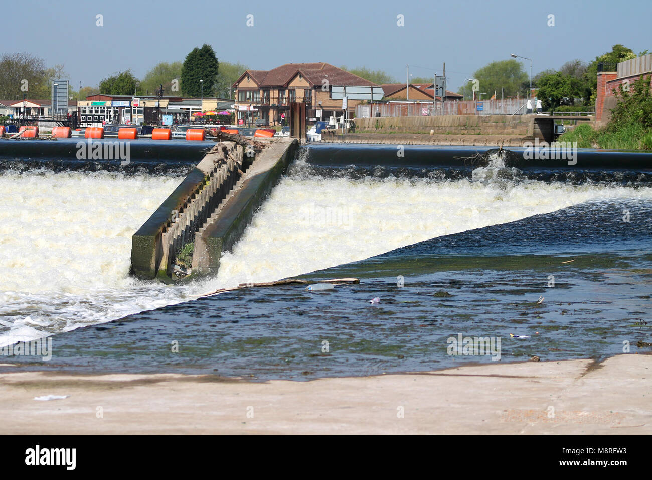 spillway in summer on the river trent beeston lock england Stock Photo