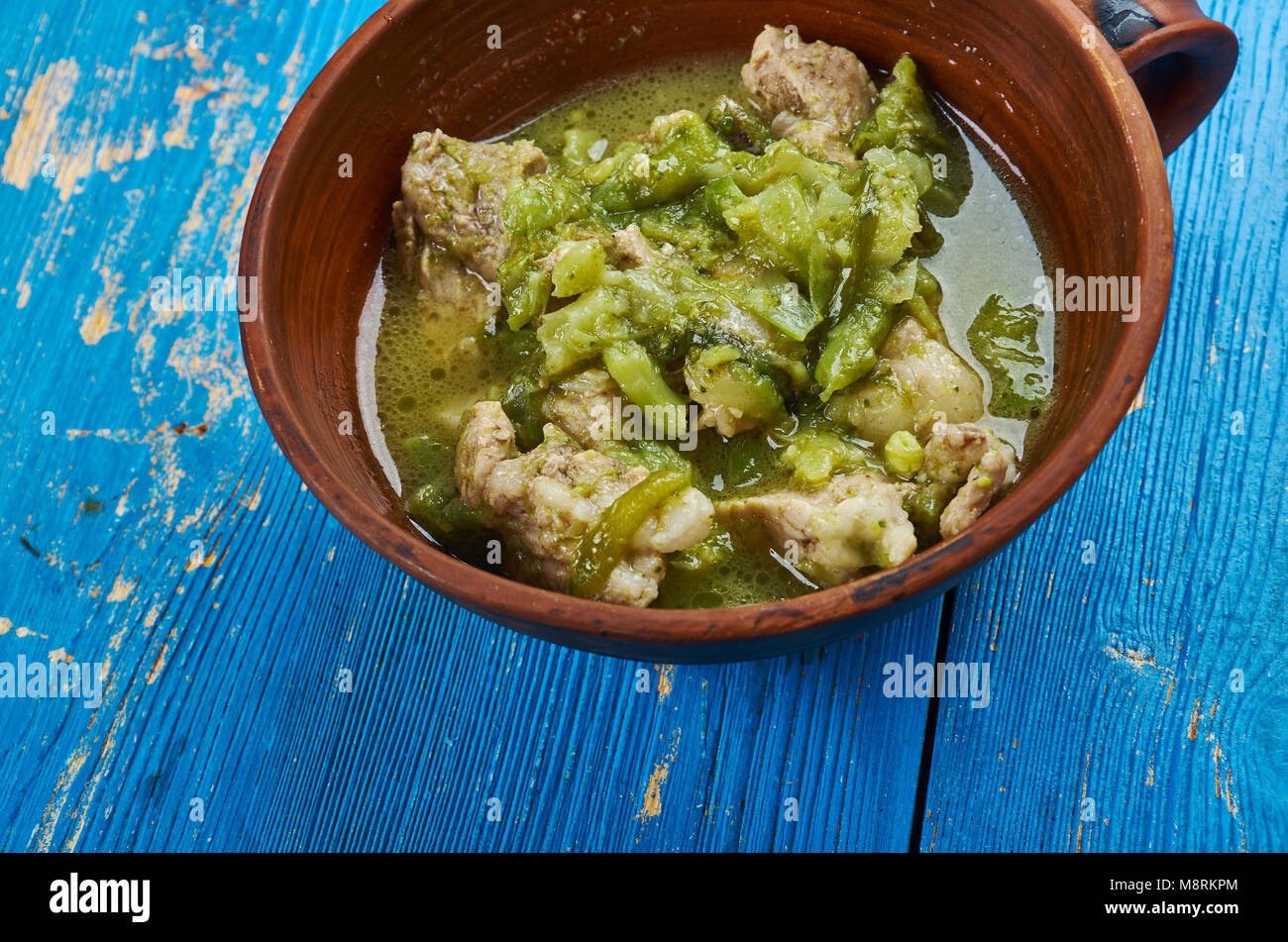 Pork Chili Verde Southwesternstyle chili , Pork slowly stews with jalapenos, onion, green