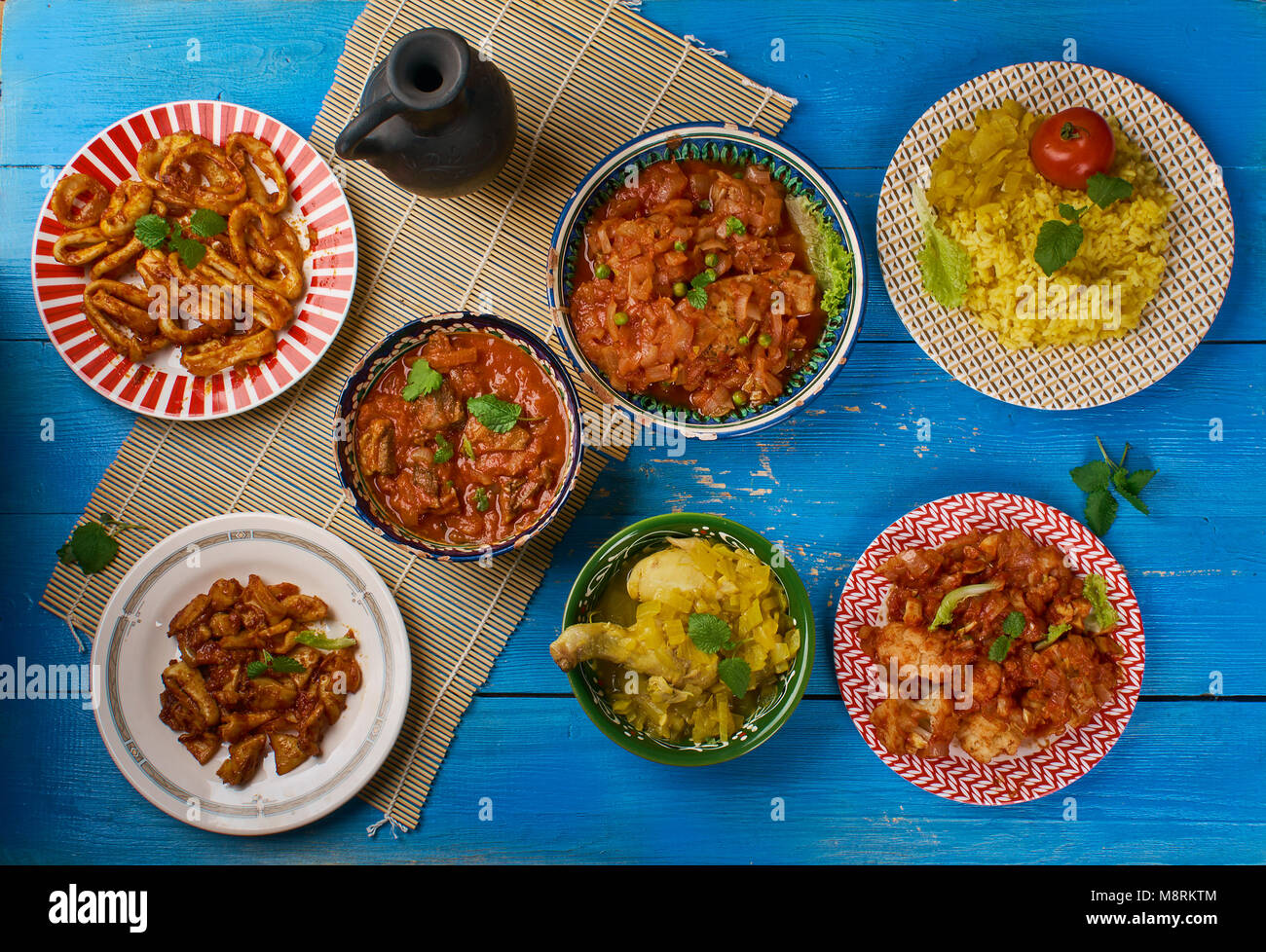 Indian cuisine . Traditional assorted India dishes, Top view Stock