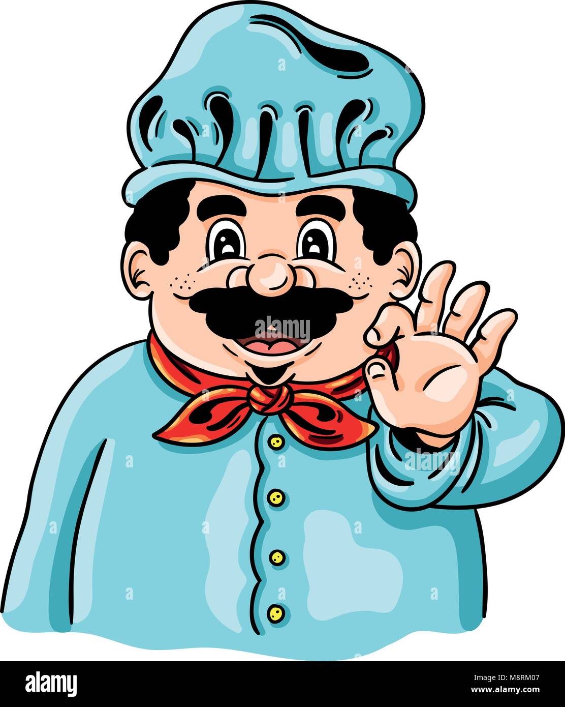 Funny illustration of happy chef with moustache. Stock Vector