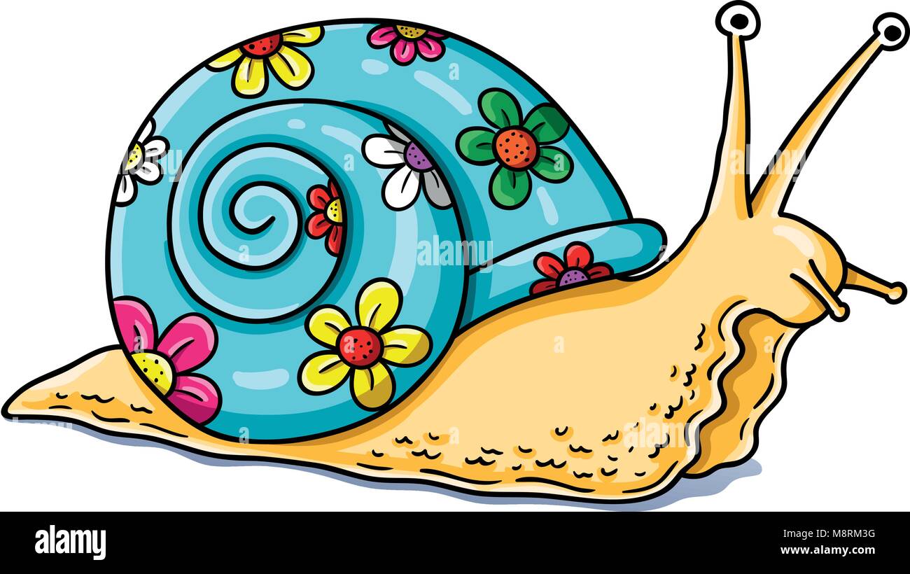 Funny vector illustration of snail with its shell colourfully painted, showing a creative personality. Stock Vector