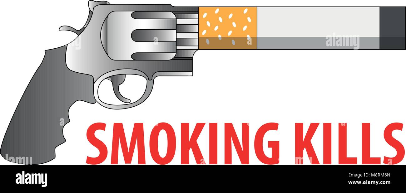 Vector illustration of pistol and a cigarette as a visual metaphor of smoking tobacco's harmful effects on public health. Stock Vector