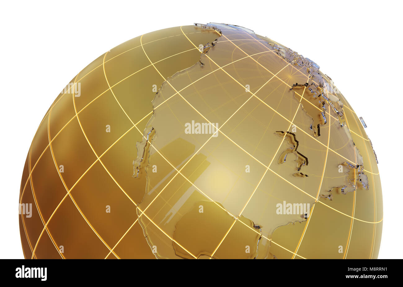 Golden globe with glass continents Stock Photo - Alamy