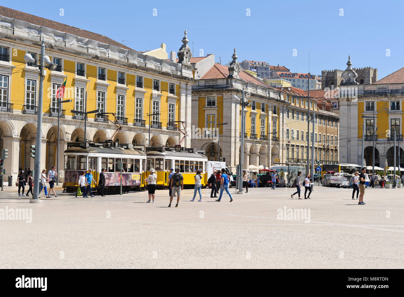 Daily activity at the Praça do Comércio known as Commerce Square, Lisbon, Portugal Stock Photo