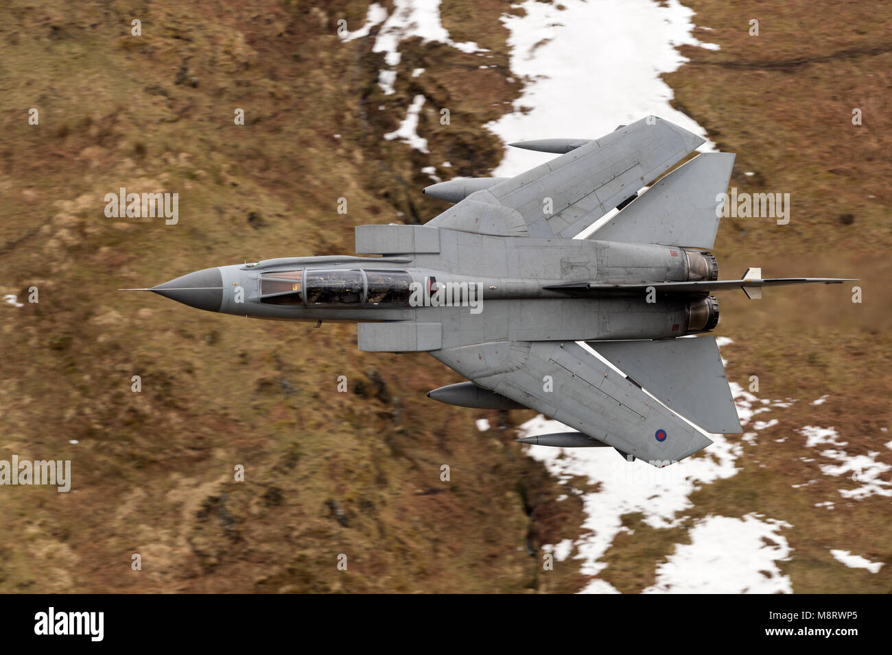 RAF Tornado Gr4, flying low level in the Mach Loop, LFA7 in Snowdonia, Wales Stock Photo