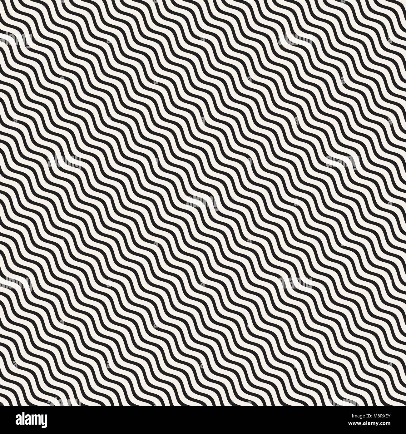 Vector Seamless Black and White Hand Drawn Wavy Lines Simple Pattern ...