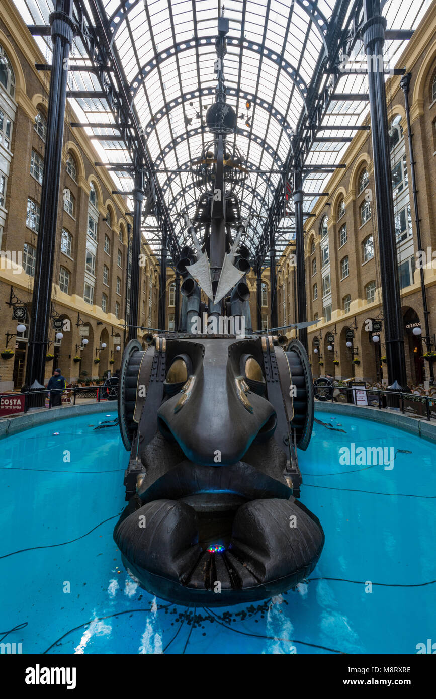 The navigators sculpture in hays galleria on the south bank of the river Thames near London and tower bridges. Shopping gallery on thames path. Stock Photo