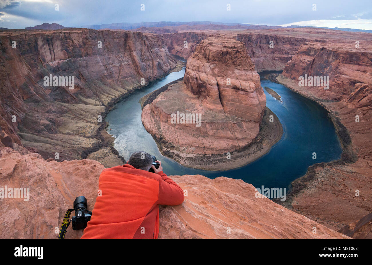 The Colorado River flows through Horseshoe Bend near Page, Arizona. Stock Photo