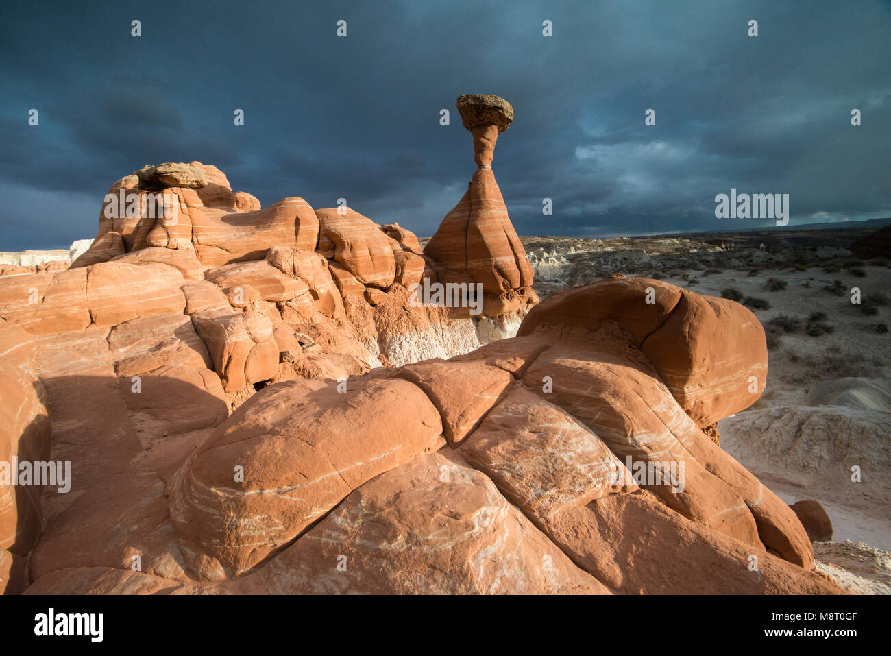 Toadstool hoodoos at Grand Staircase-Escalante National Monument in Utah. Stock Photo