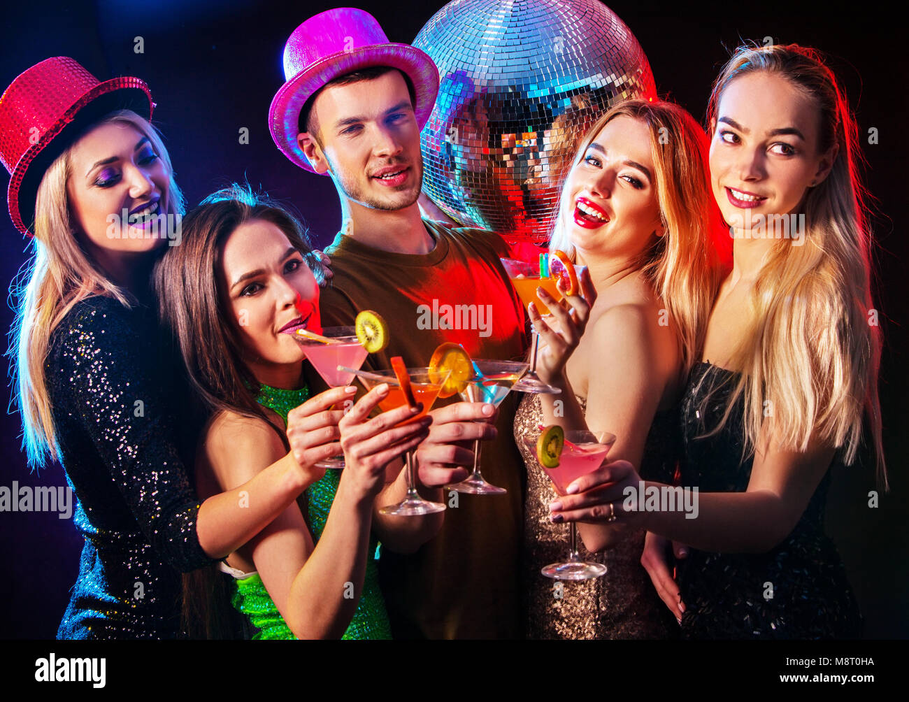 Dance party with group people dancing and disco ball Stock Photo - Alamy