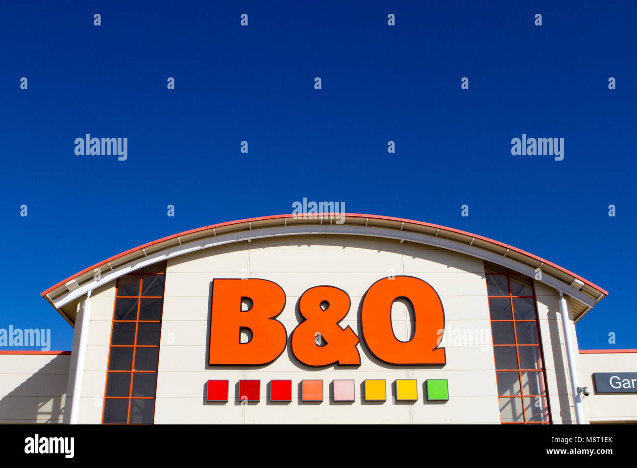 b & q superstore retail park mall shopping centre complex shop shops store stores storefront business commercial Stock Photo