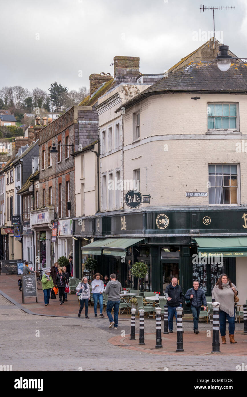 The corner of Cliffe High Street & Bear Yard, Lewes, East Sussex, UK
