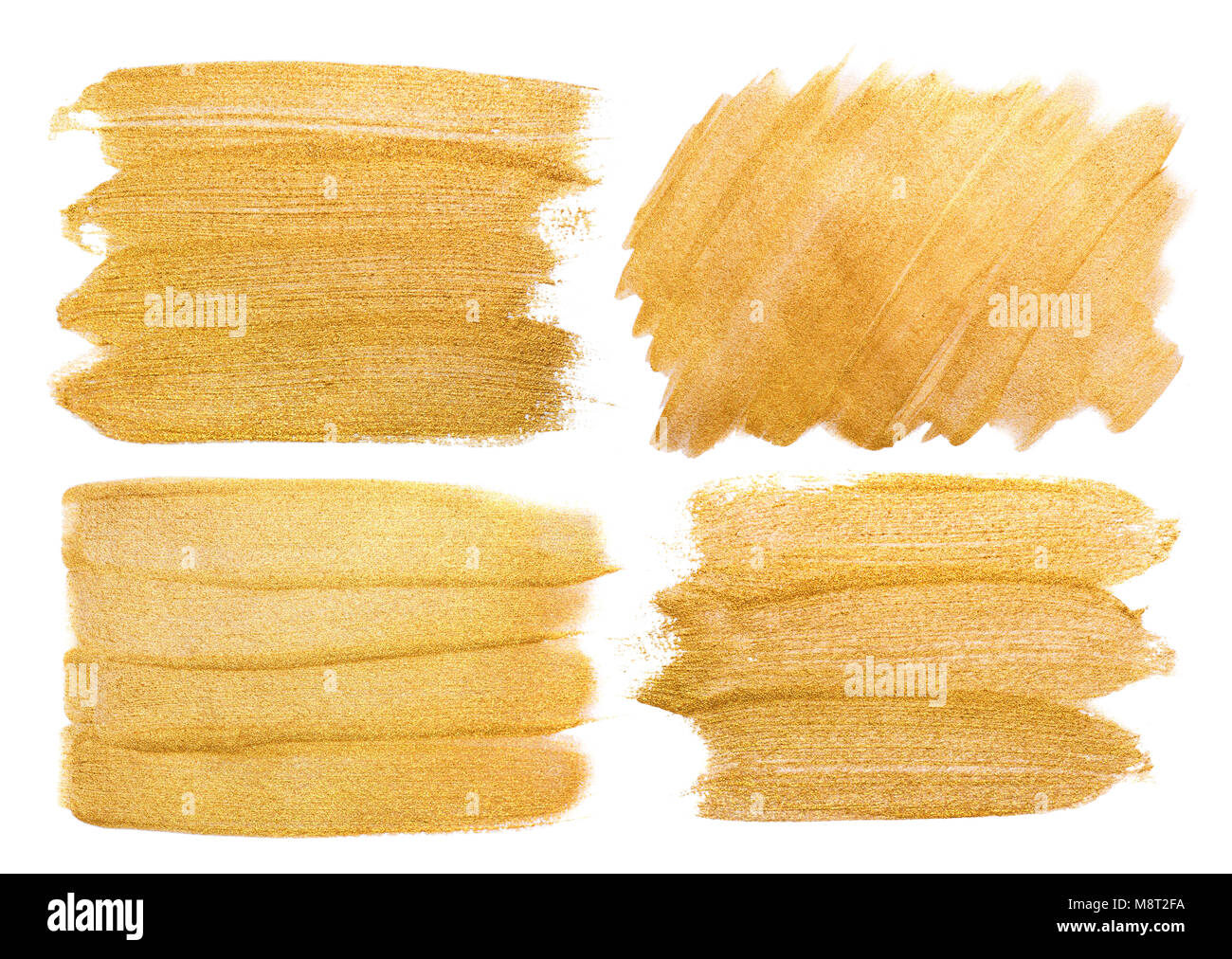 set of watercolor golden smears on a white background. Brush strokes for project Stock Photo