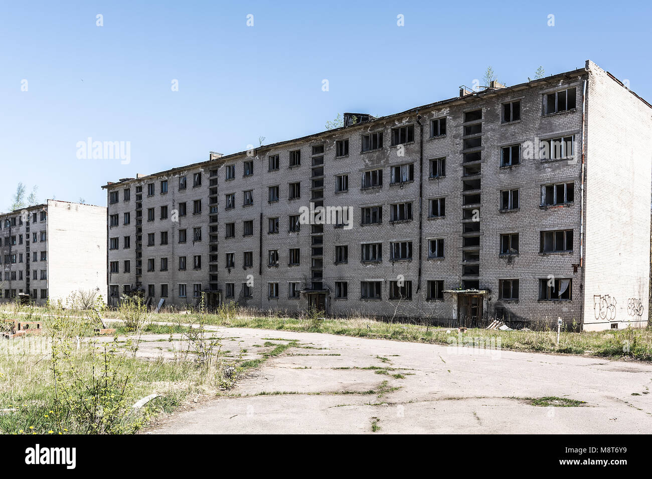 Abandoned soviet apartment house in Skrunda, Latvia Stock Photo