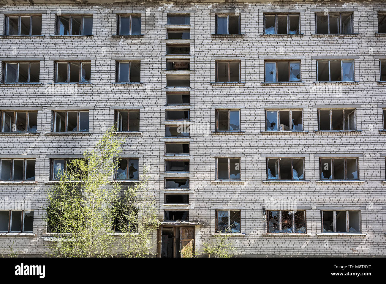 Abandoned and ruined apartment house in Skrunda, Latvia Stock Photo