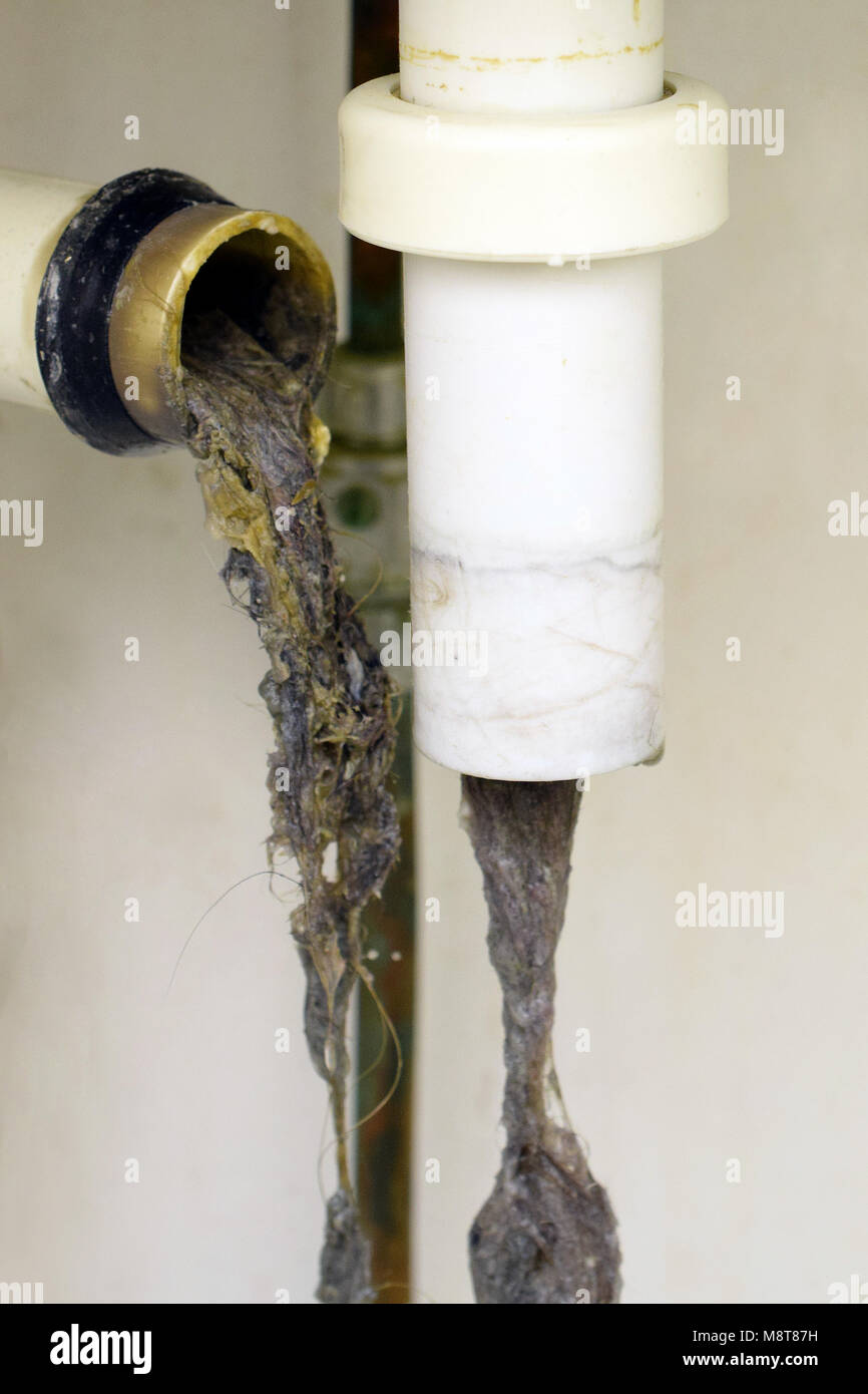 Plumber using drain snake to unclog bathtub Stock Photo - Alamy