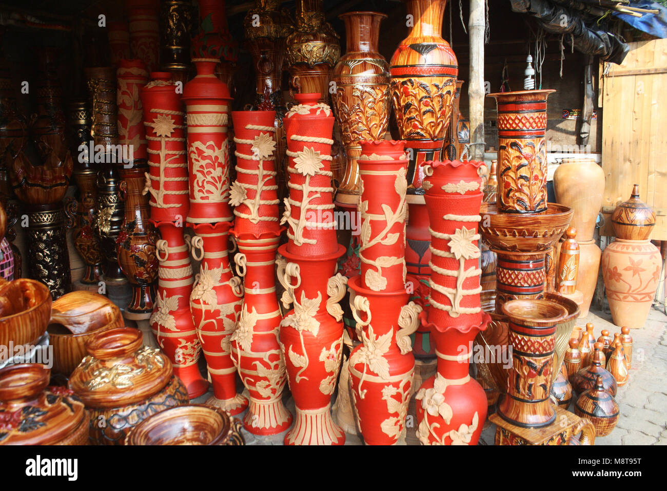 Painted mud pot displayed in Mud pots (Handicraft) market in Dhaka