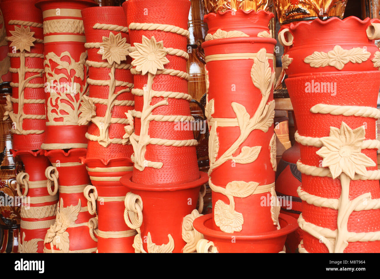 Painted mud pot displayed in Mud pots (Handicraft) market in Dhaka