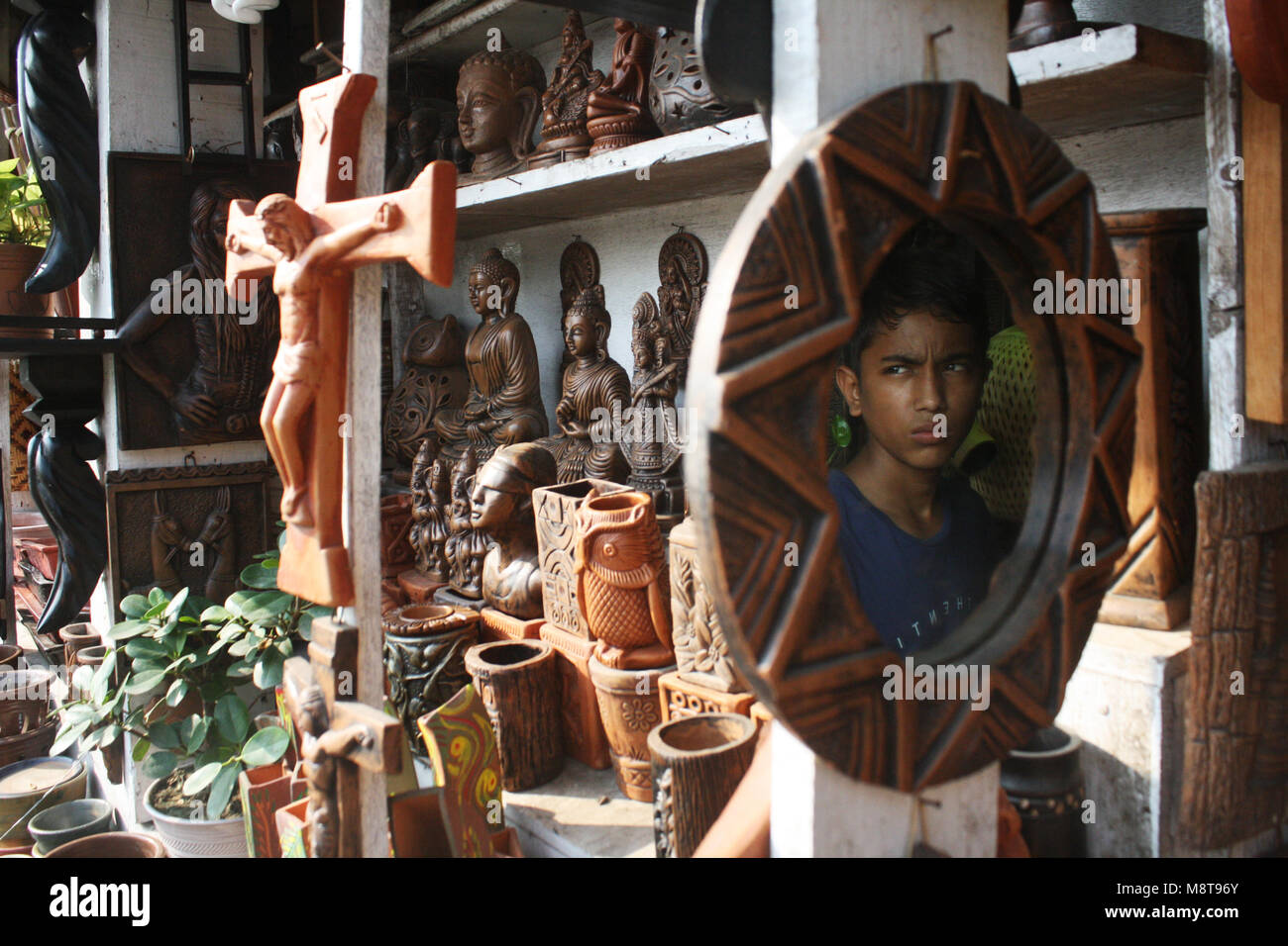 Painted mud pot displayed in Mud pots (Handicraft) market in Dhaka